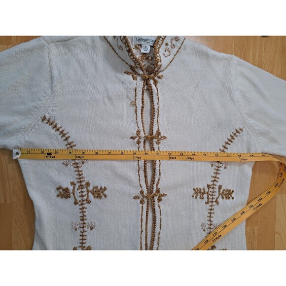 Coldwater Creek S Women's Long Cardigan Ivory Gold w/ Embroidery Toggle Buttons - Picture 9 of 16